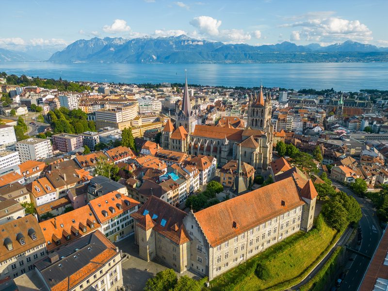 Lausanne Cathedral above Lake Geneva