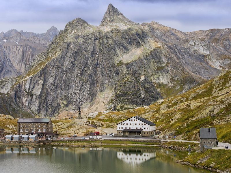 The hospice and lake at the Great St Bernard Pass, 2,469 metres