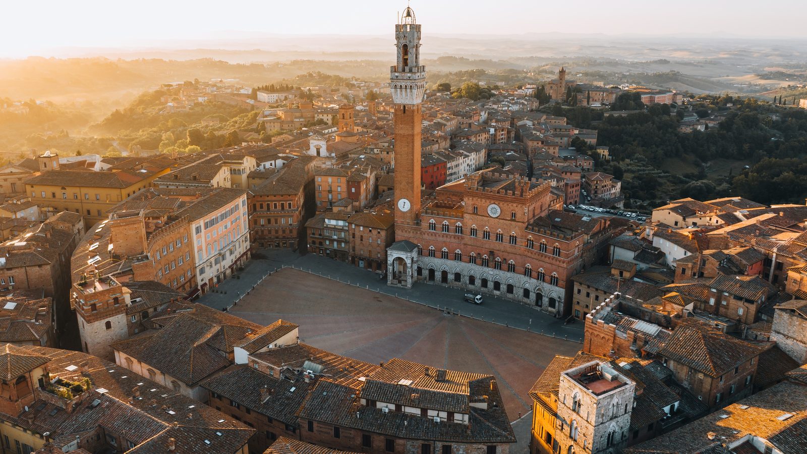 The Piazza del Campo in Siena at dawn
